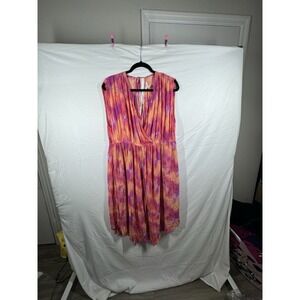 Terra & Sky Women's 3X orange and purple abstract ikat midi dress